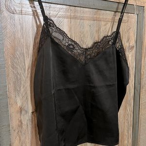 Black silk lace edge spaghetti strap top